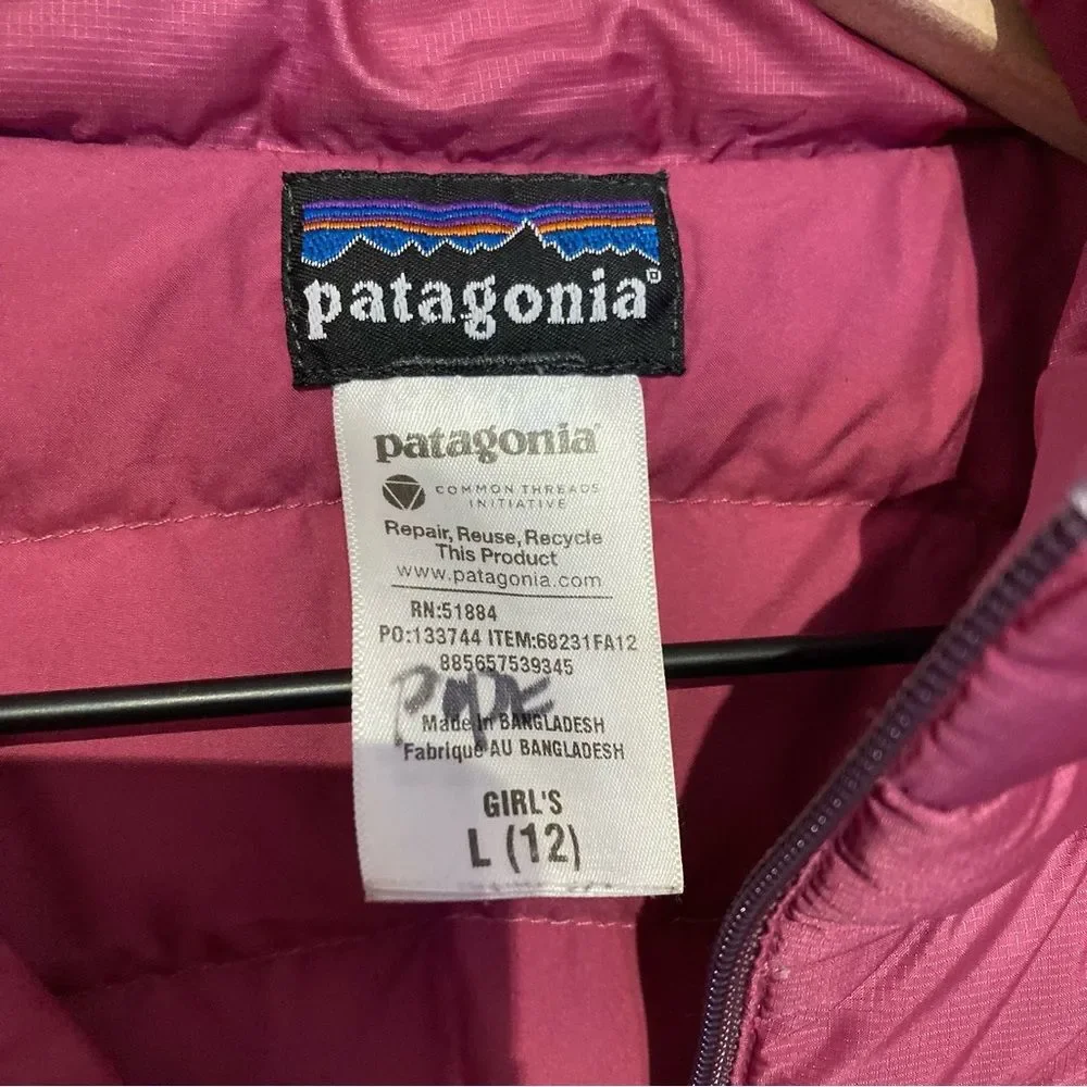 Patagonia Girls Size Large Berry Pink Goosedown Jacket Goose Down Full Zip